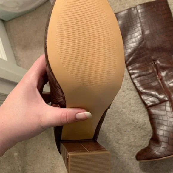 Brown Croc-Embossed Knee-High Boots - Picture 4 of 4